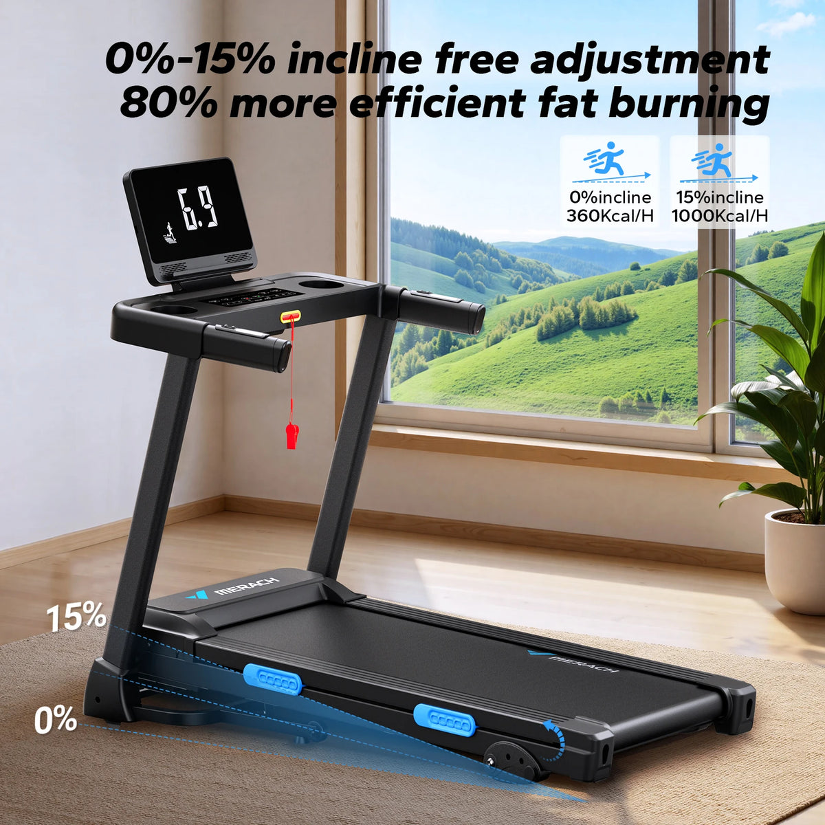 Merach Foldable Treadmill With Incline And Heart Rate Monitoring