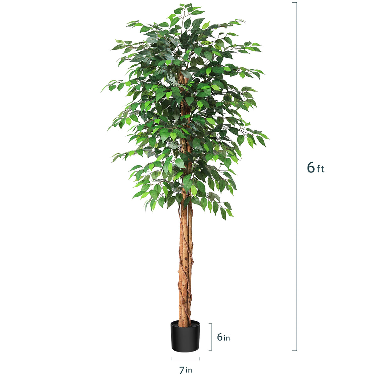 Artificial Ficus Trees with Natural Curved Trunks, Silk Fake Ficus Tree in Plastic Nursery Pot for Office Home Decor