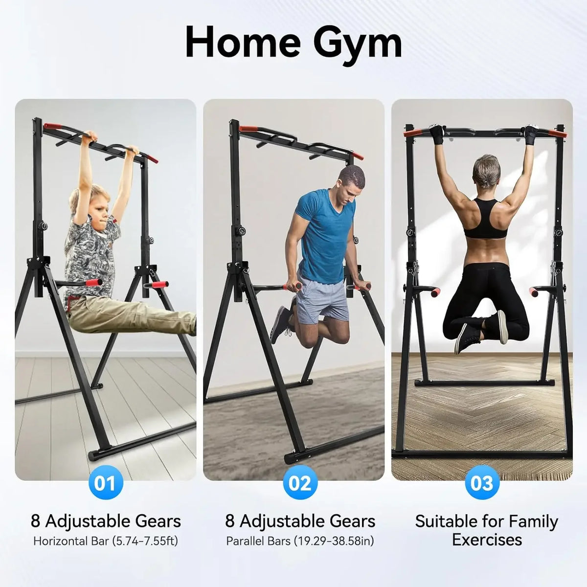 Height Adjustable Free Standing Pull Up Bar Dip Power Tower