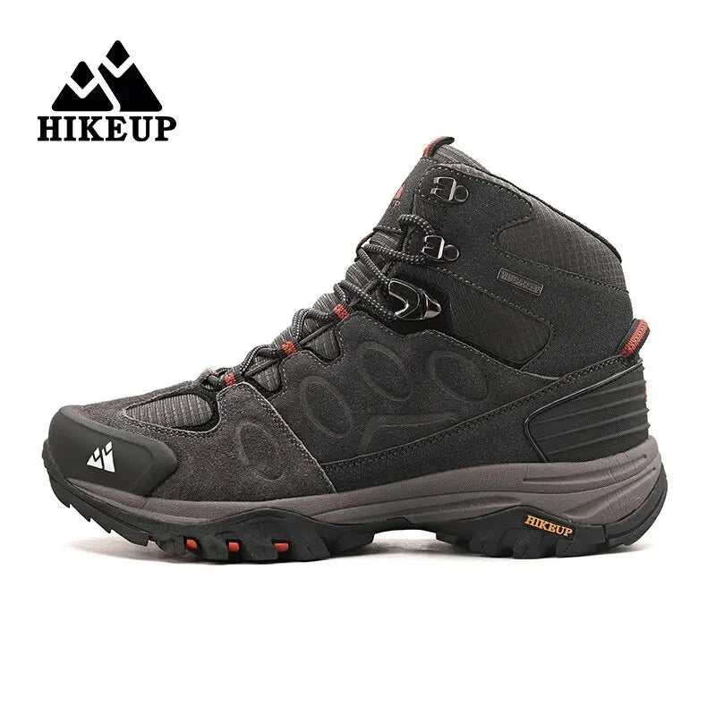 Hikeup Men High Top Hiking Boots Suede Lace Up Trekking Shoes