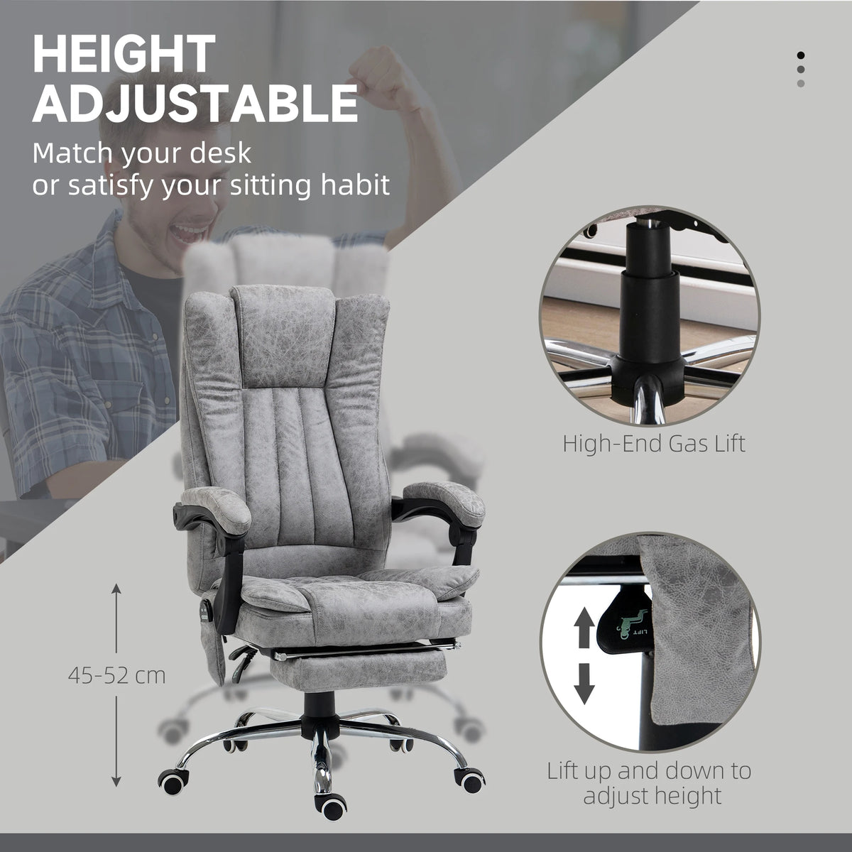 Massage Office Chair With Heat And Six Point Massage, Adjustable