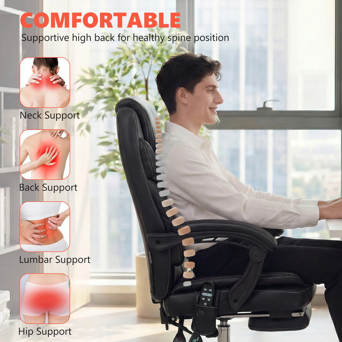 Six Point Vibration Massage Office Chair With Heated Footrest