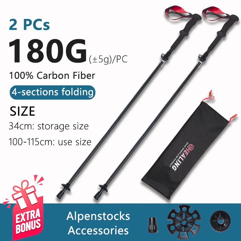 Okhealing Ultralight Carbon Fiber Folding Trekking Poles For Outdoor Hiking