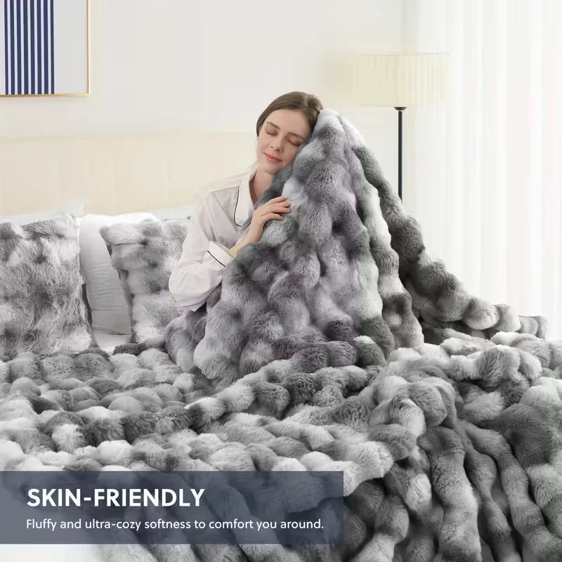 Rosekind Ultra Soft Faux Fur Rabbit Blanket For Home Decor