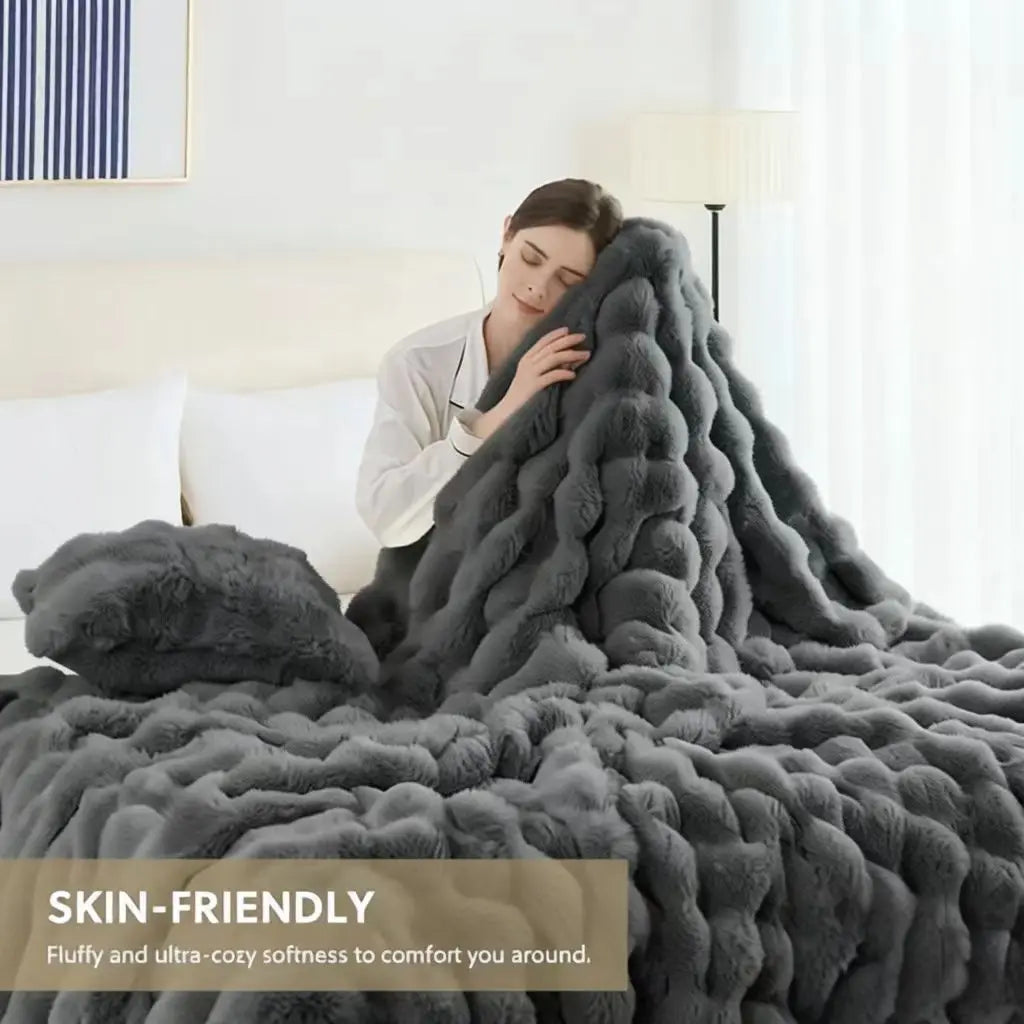 Rosekind Ultra Soft Faux Fur Rabbit Blanket For Home Decor