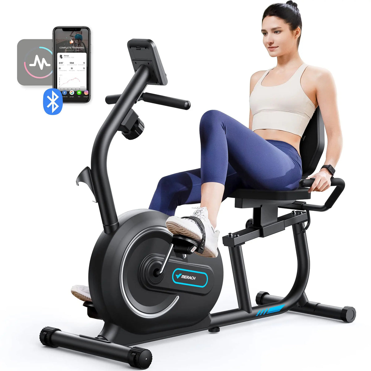 MERACH Magnetic Recumbent Exercise Bike With Bluetooth Connectivity