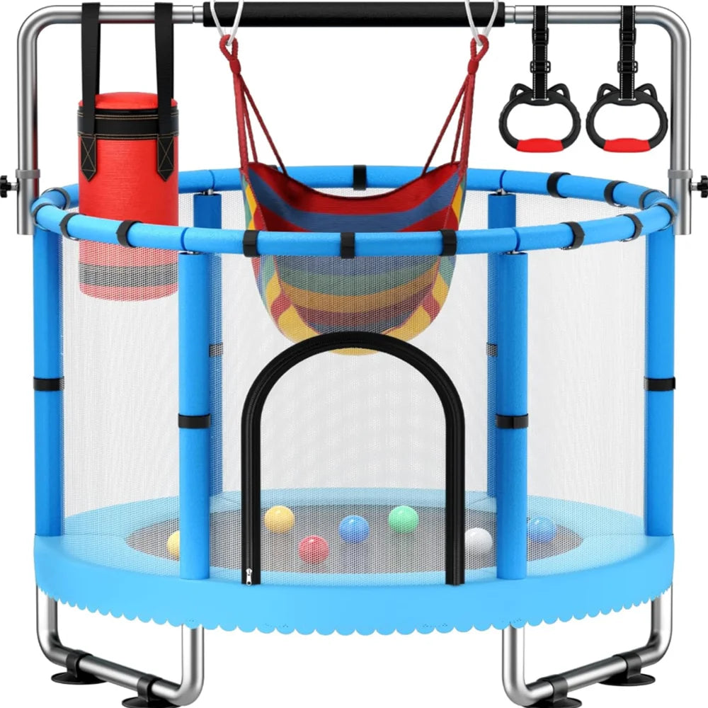 Kids Indoor Trampoline Safety Net Swing Punching Bag Gym Rings