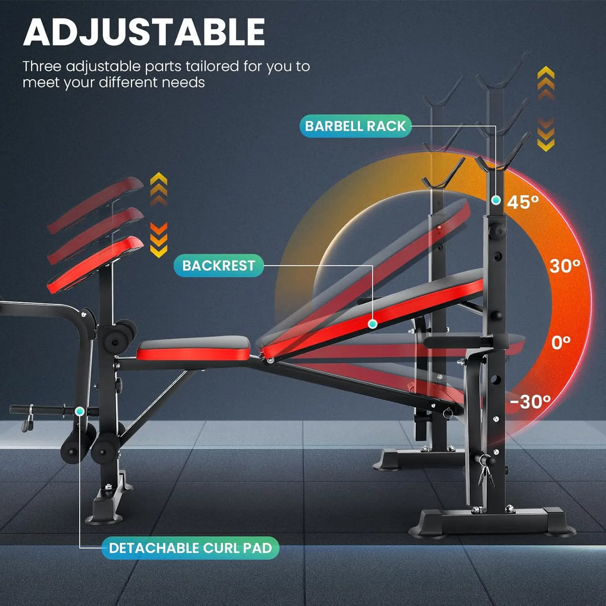 6 In 1 Weightlifting Bench Set With Squat Rack Incline