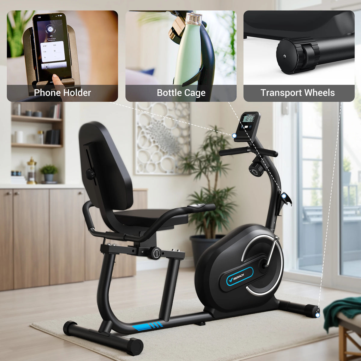MERACH Magnetic Recumbent Exercise Bike With Bluetooth Connectivity