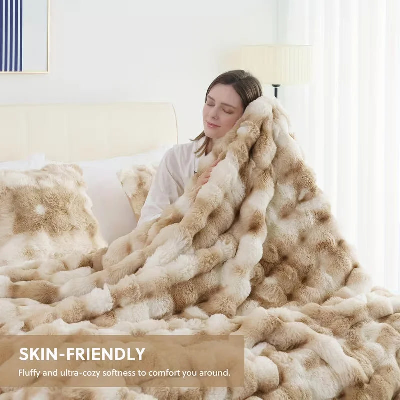 Rosekind Ultra Soft Faux Fur Rabbit Blanket For Home Decor