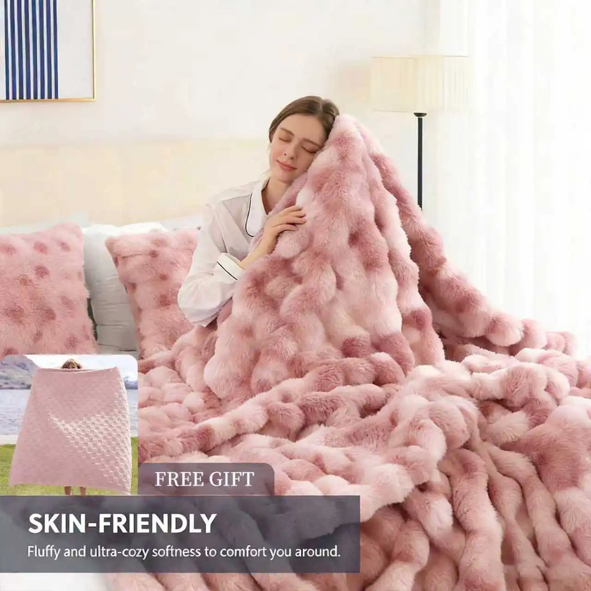 Rosekind Ultra Soft Faux Fur Rabbit Blanket For Home Decor
