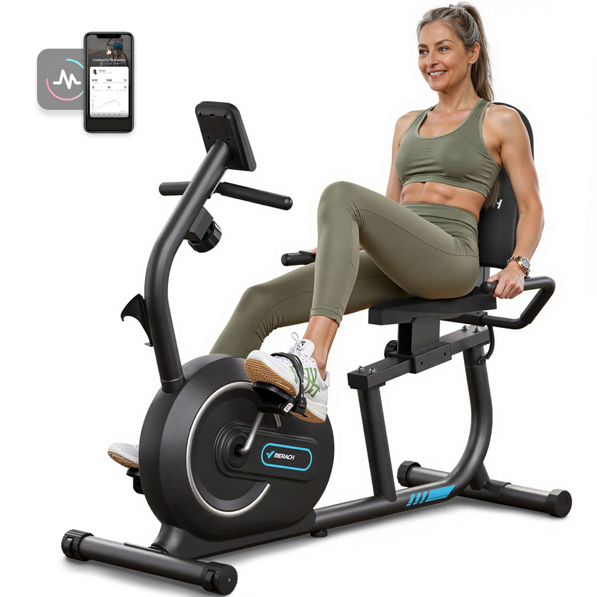 MERACH Magnetic Recumbent Exercise Bike With Bluetooth Connectivity