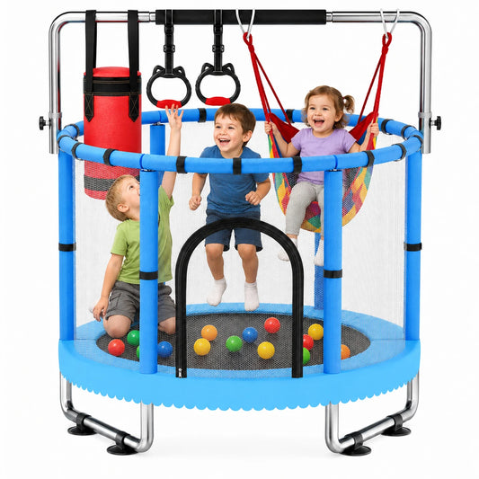 Kids Indoor Trampoline Safety Net Swing Punching Bag Gym Rings