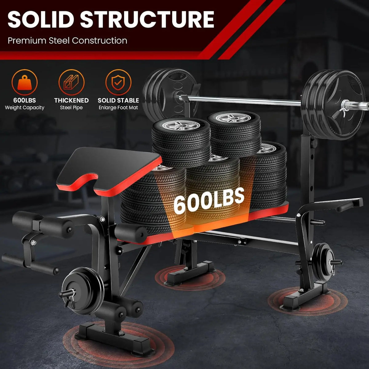 6 In 1 Weightlifting Bench Set With Squat Rack Incline