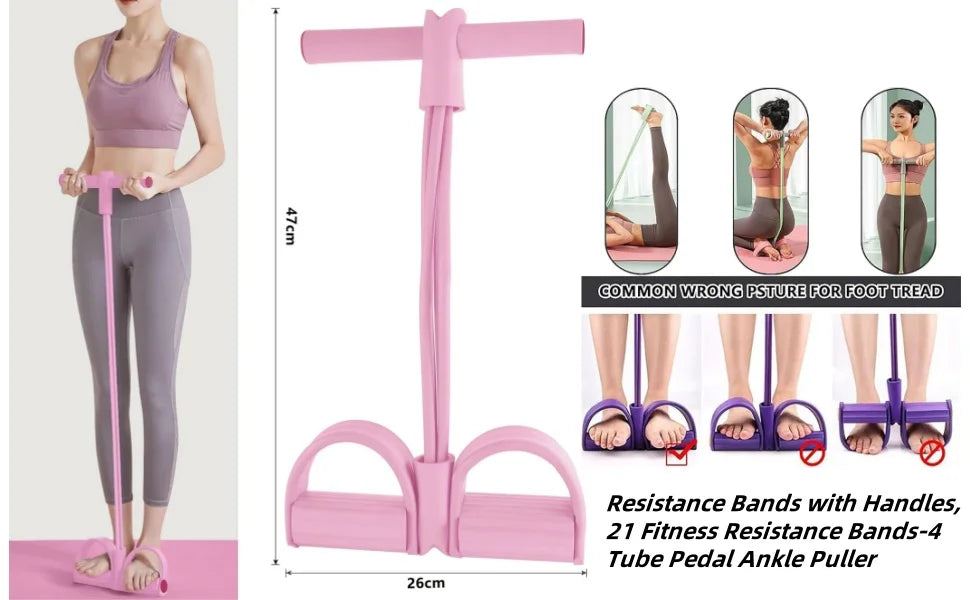 Natural Rubber Pedal Resistance Bands With Handles Multifunctional Yoga Fitness Equipment