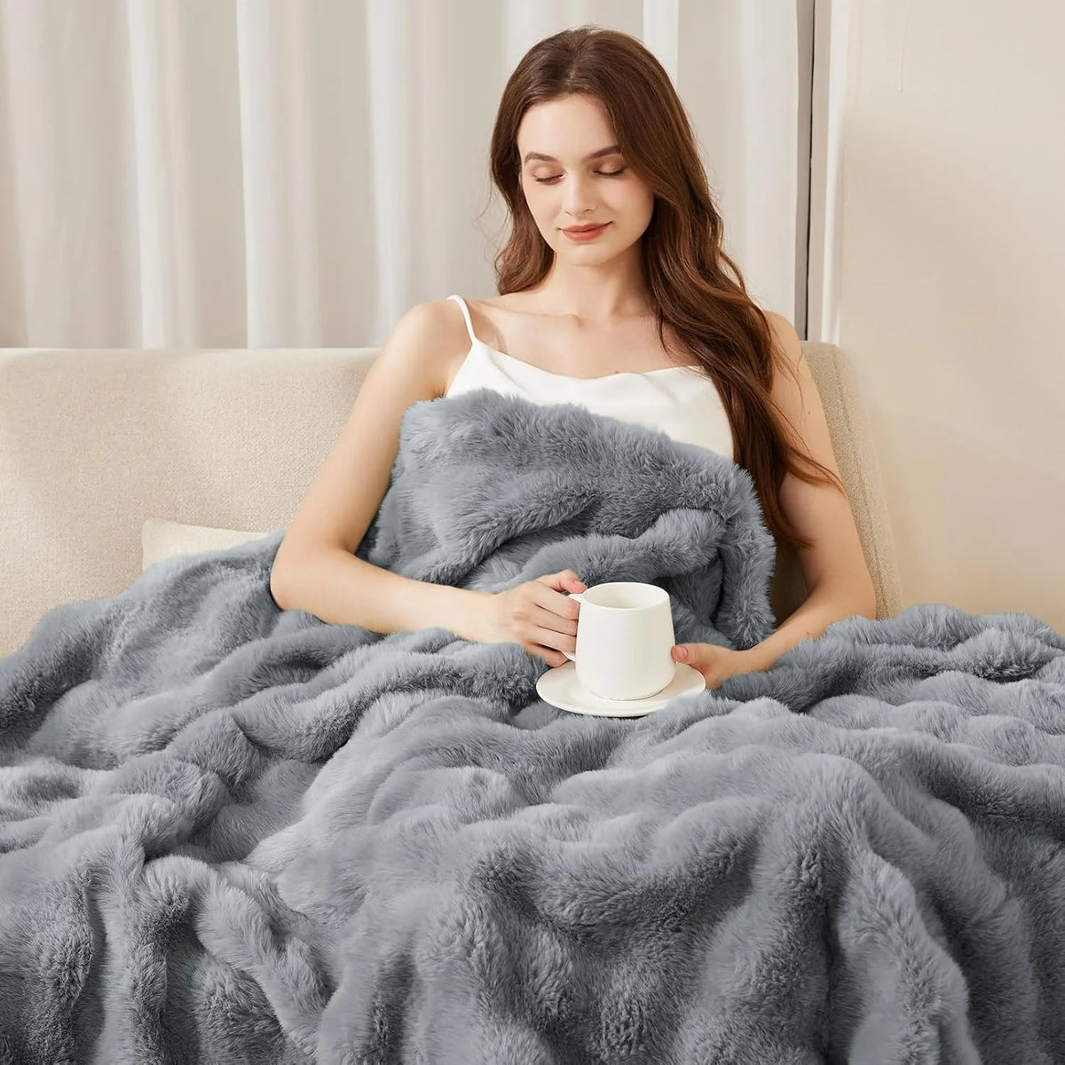 Rosekind Ultra Soft Faux Fur Rabbit Blanket For Home Decor