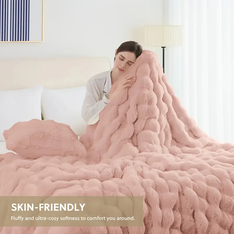 Rosekind Ultra Soft Faux Fur Rabbit Blanket For Home Decor