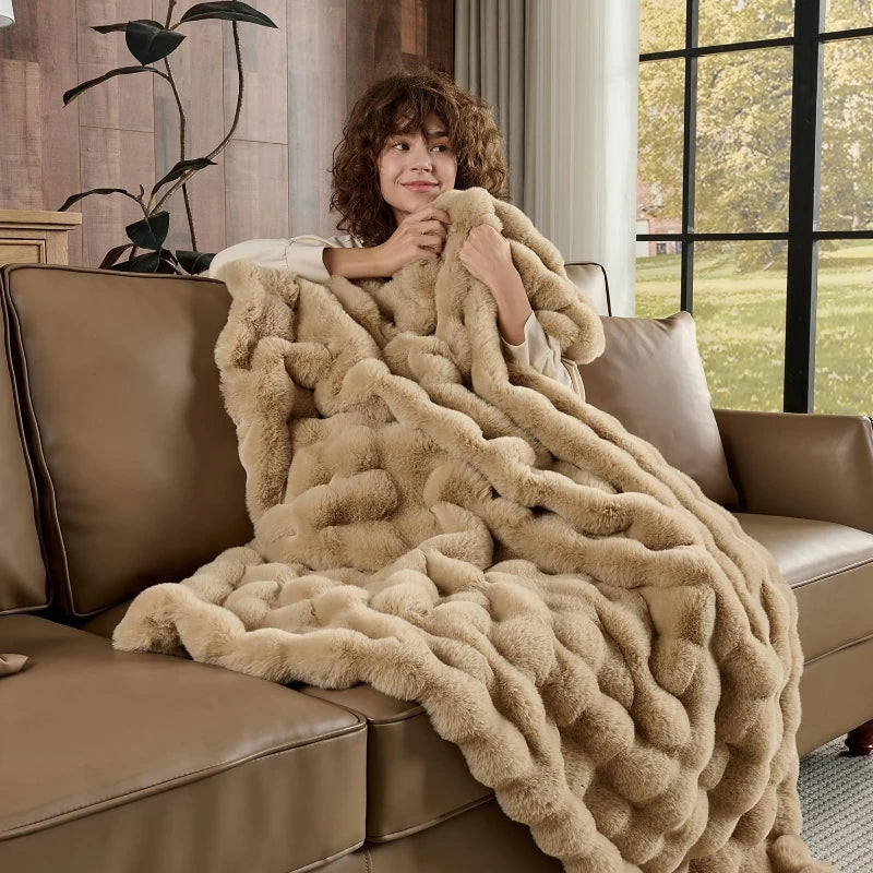 Rosekind Ultra Soft Faux Fur Rabbit Blanket For Home Decor