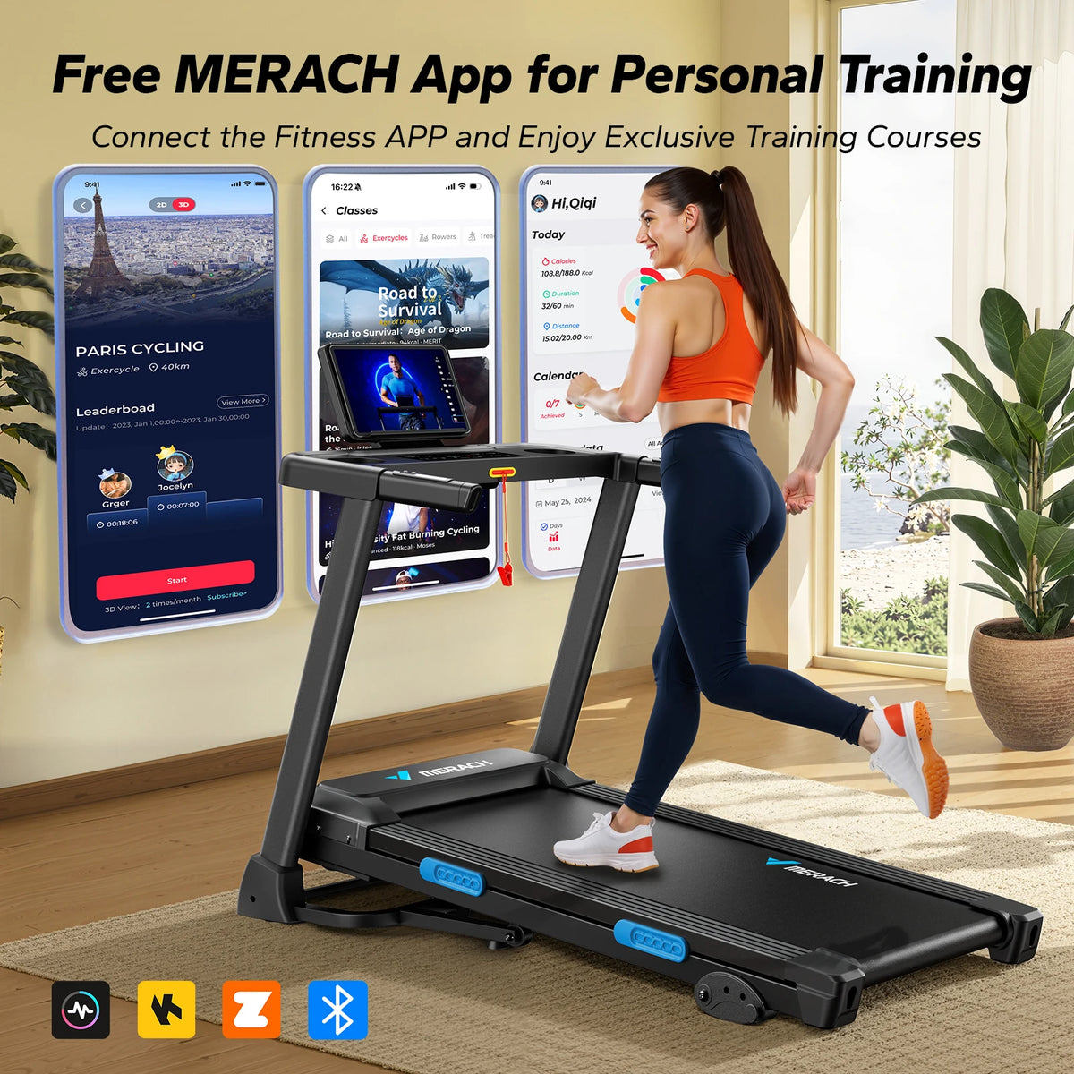Merach Foldable Treadmill With Incline And Heart Rate Monitoring