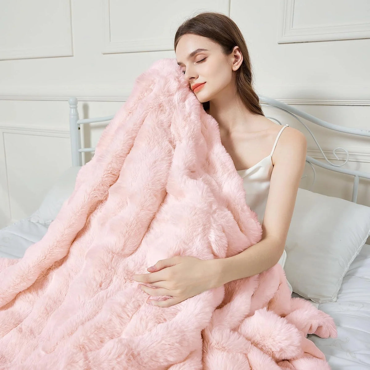 Rosekind Ultra Soft Faux Fur Rabbit Blanket For Home Decor