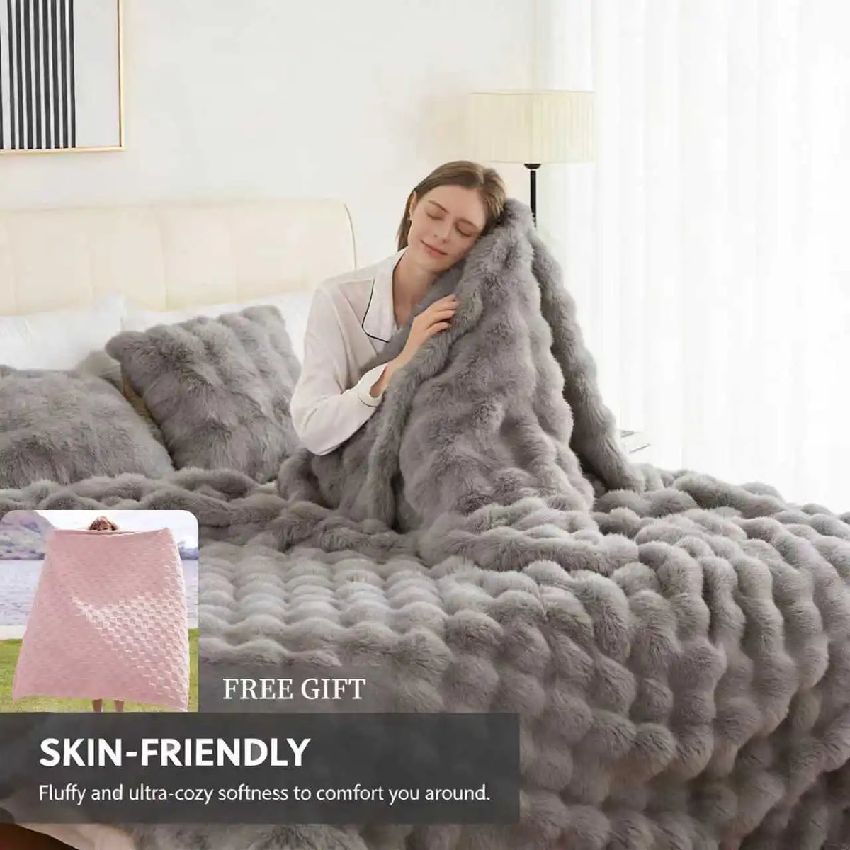 Rosekind Ultra Soft Faux Fur Rabbit Blanket For Home Decor