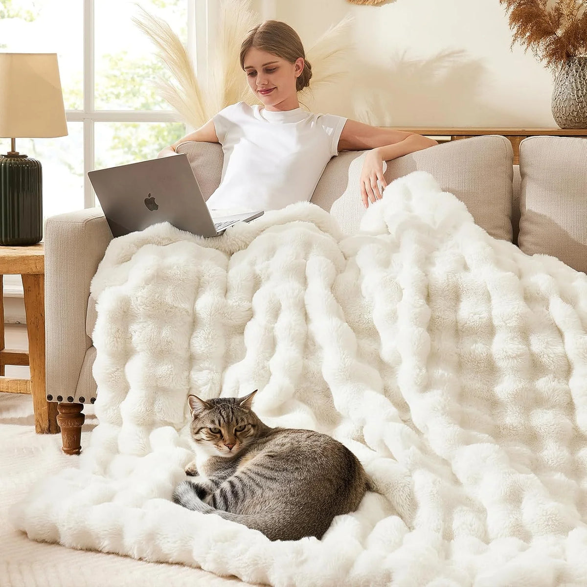 Rosekind Ultra Soft Faux Fur Rabbit Blanket For Home Decor