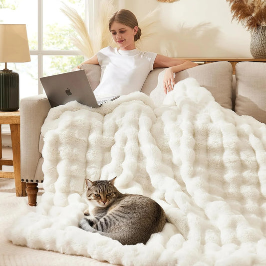 Rosekind Ultra Soft Faux Fur Rabbit Blanket For Home Decor