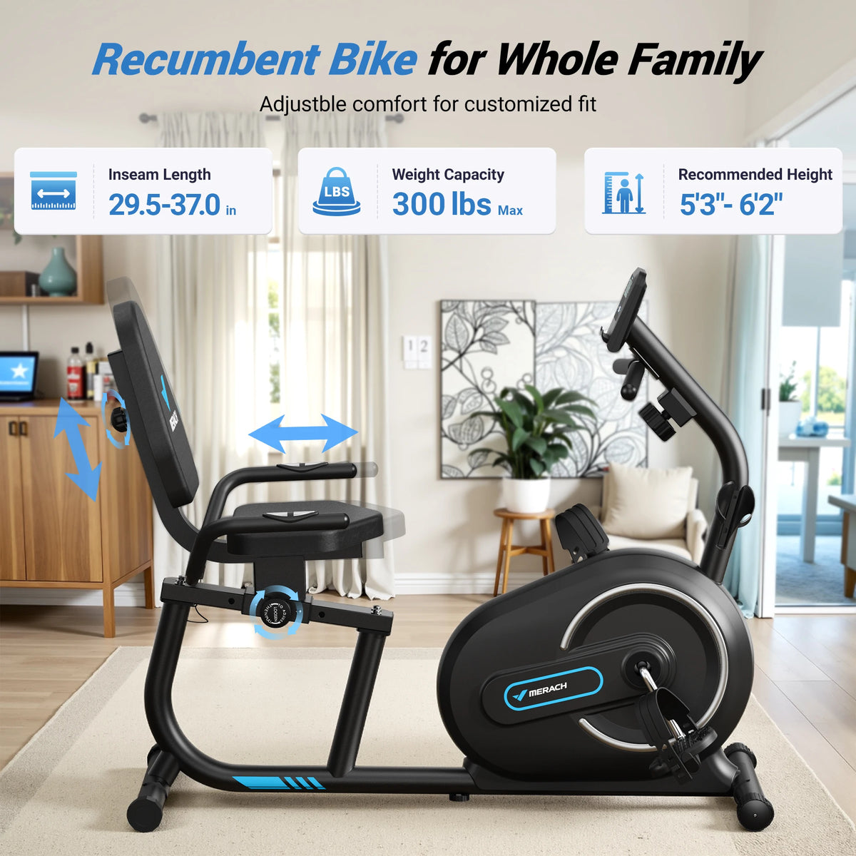 MERACH Magnetic Recumbent Exercise Bike With Bluetooth Connectivity