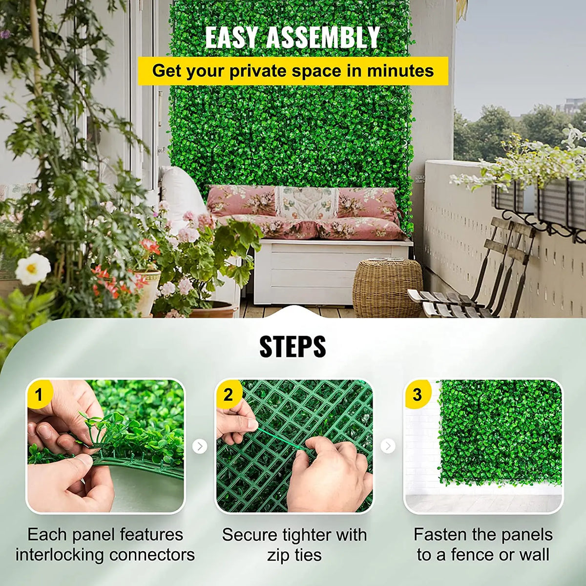 SucceBuy Artificial Boxwood Hedge Wall Panel Fake Grass Screen