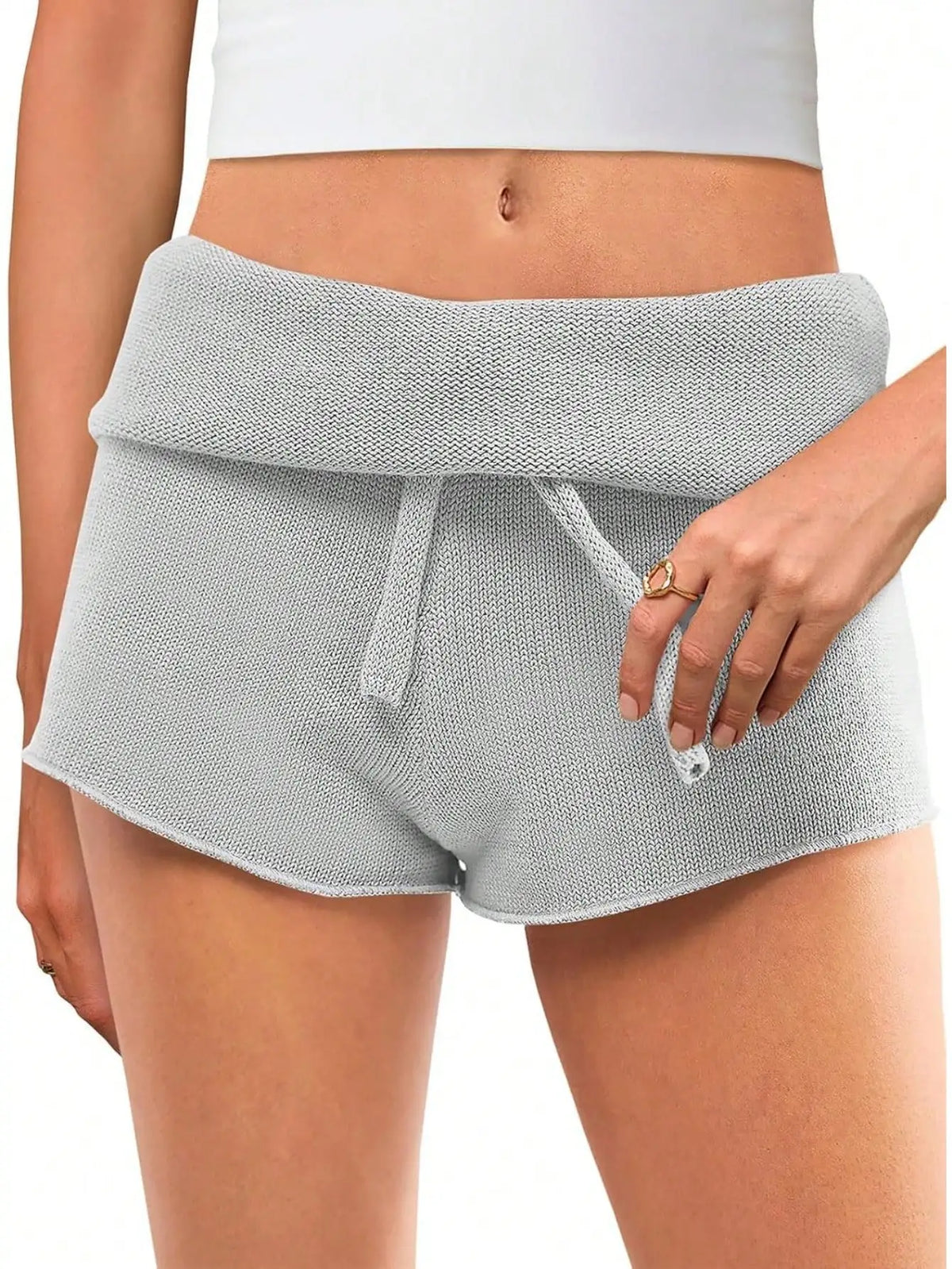 Fisoew Women Ribbed Knit High Waisted Lounge Shorts With Drawstring