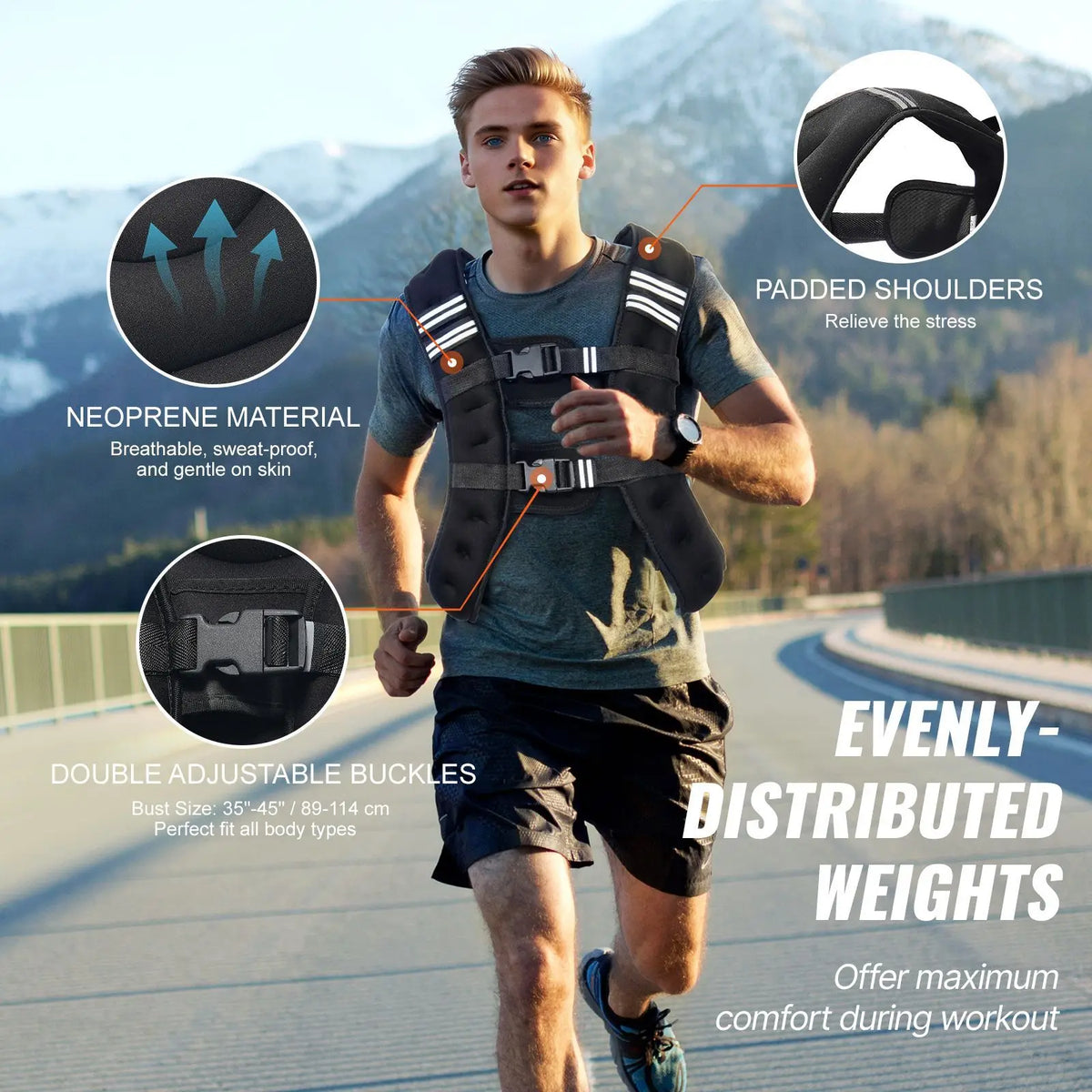 Weighted Vest, 20 lbs Weight Vest with Reflective Stripe, Adjustable Buckle Body Weight Vest for Men Women, Workout Equipment for Strength Training, Running, Jogging, Fitness, and Weight Loss