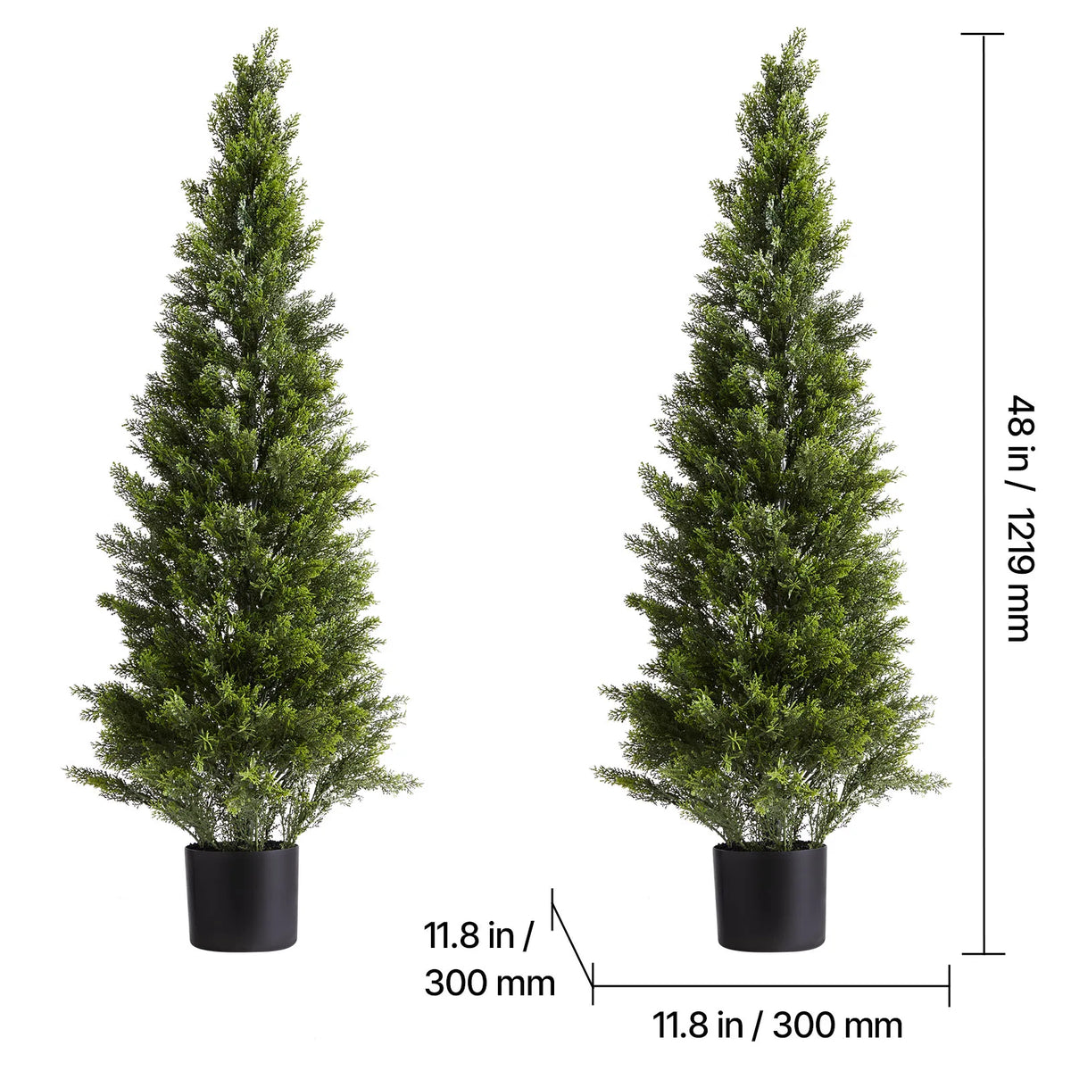 SucceBuy Artificial Topiary Cedar Trees 36/48in 2 Set Faux Pine Shrubs Plants Fake Silk Tree Easy Assembly for Decor Christmas