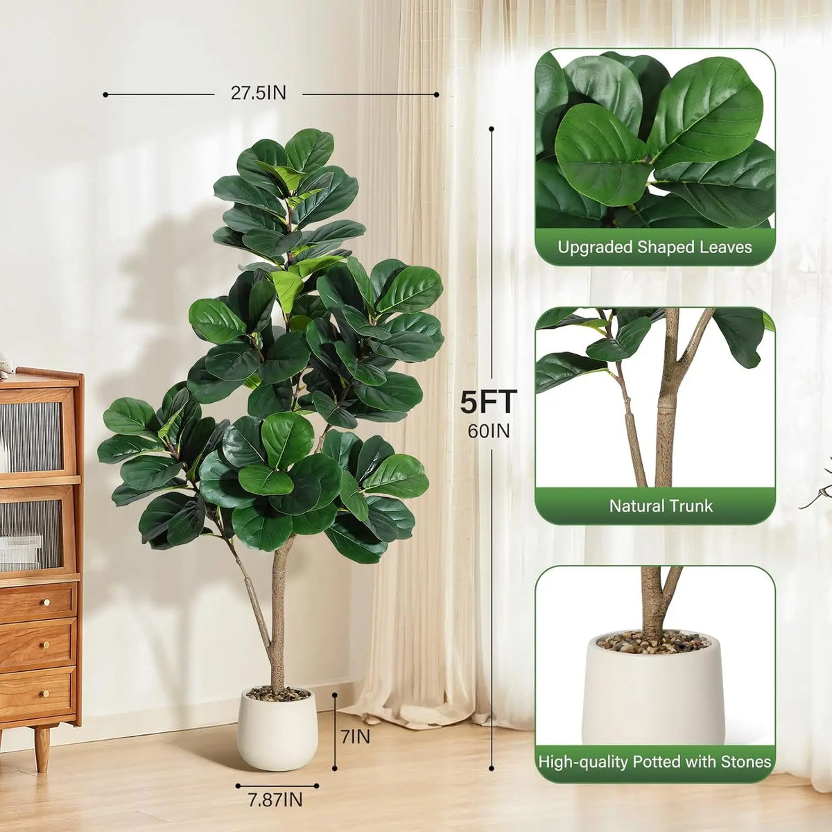 HiMISS Fiddle Leaf Fig Tree Artificial in Planter Pot Decor