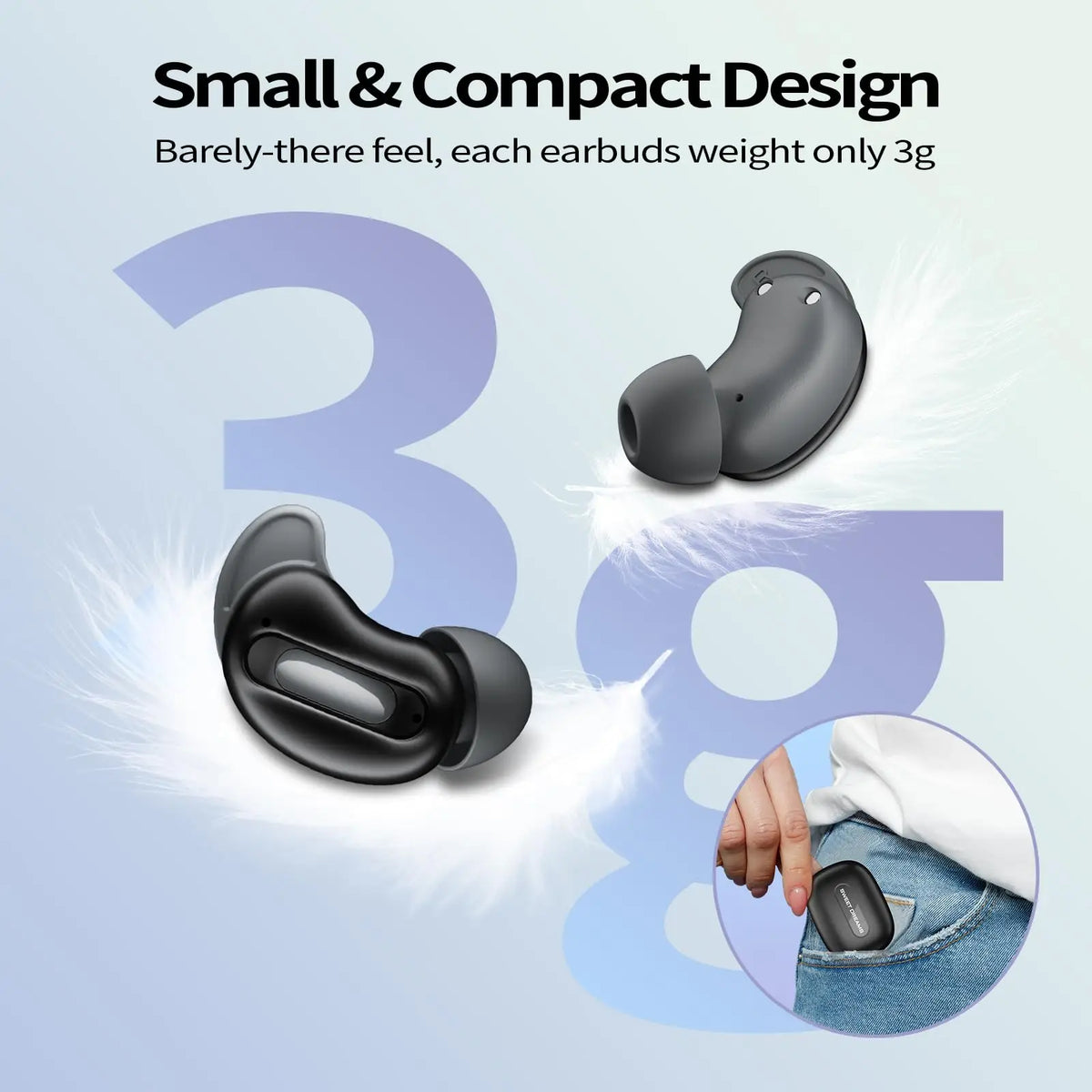 Kuizil Mini Sleep Earbuds ANC Noise Canceling Bluetooth 48H Battery