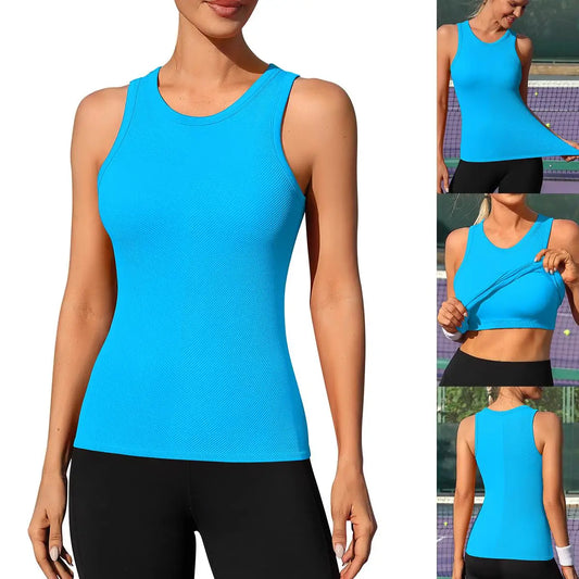 Women Seamless High Neck Workout Tank With Built In Bra