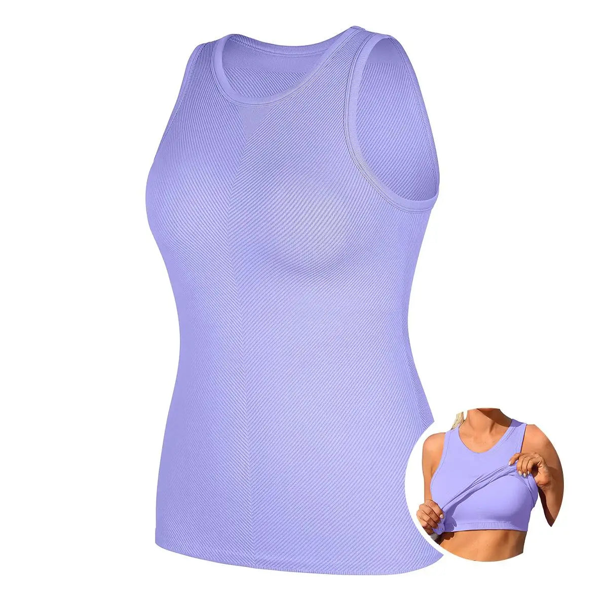 Women Seamless High Neck Workout Tank With Built In Bra
