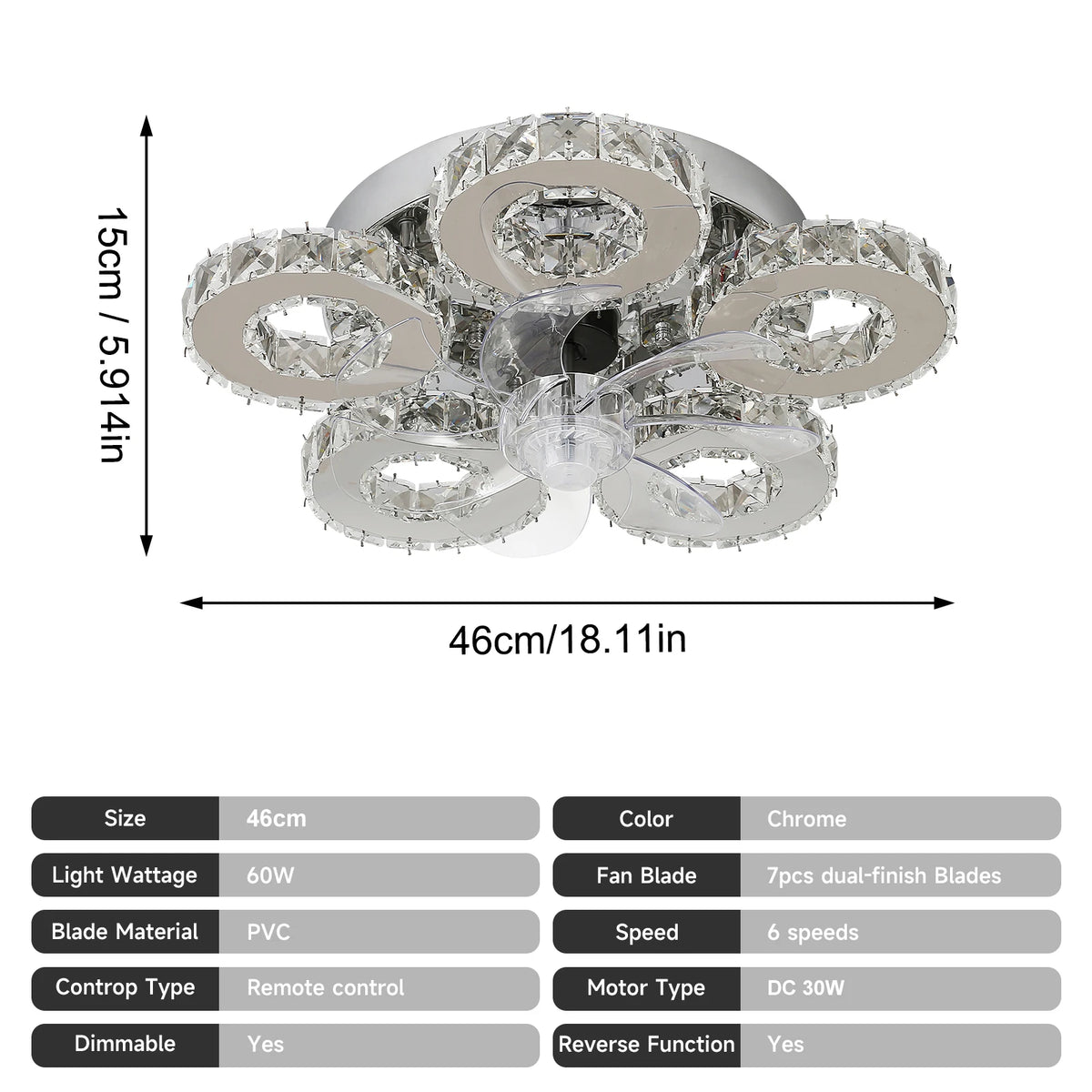 VETRULUS Luxury Crystal Ceiling Fan With Smart App Remote