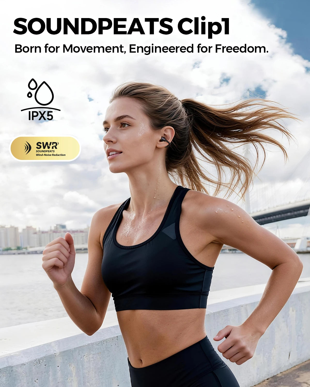 SoundPEATS Clip1 Open Ear Wireless Bluetooth 5.4 Sports Earbuds