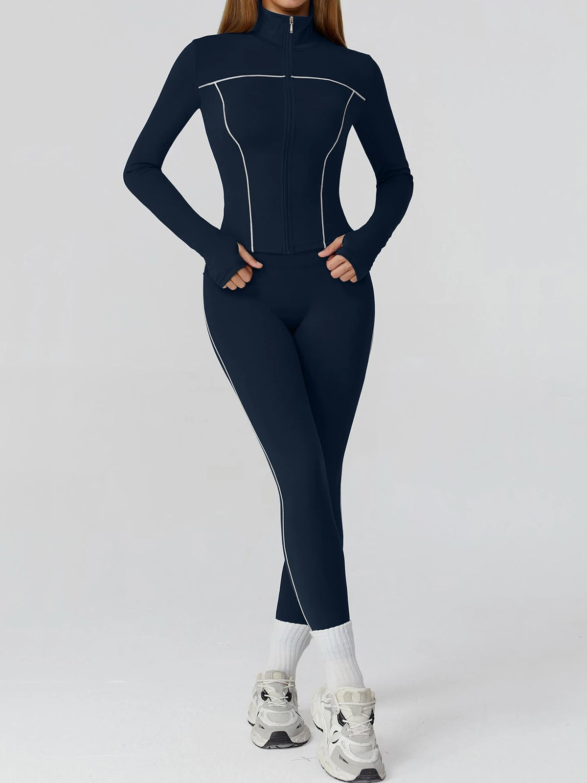 Women Nylon Yoga Set With Long Sleeve Top And Leggings