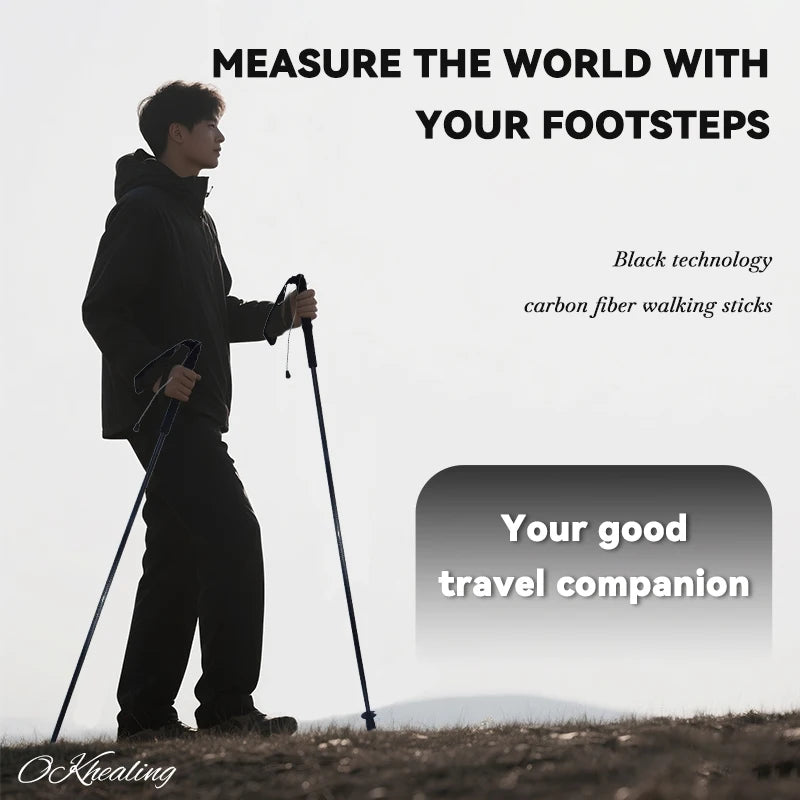 Okhealing Carbon Fiber Foldable Antishock Trekking Poles For Outdoor Hiking