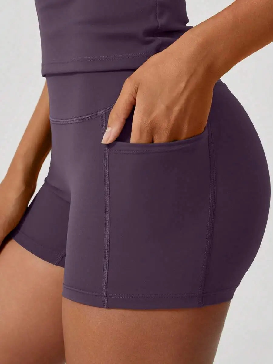 Seamless Women Short Sleeve High Waist Tummy Control Shorts Set