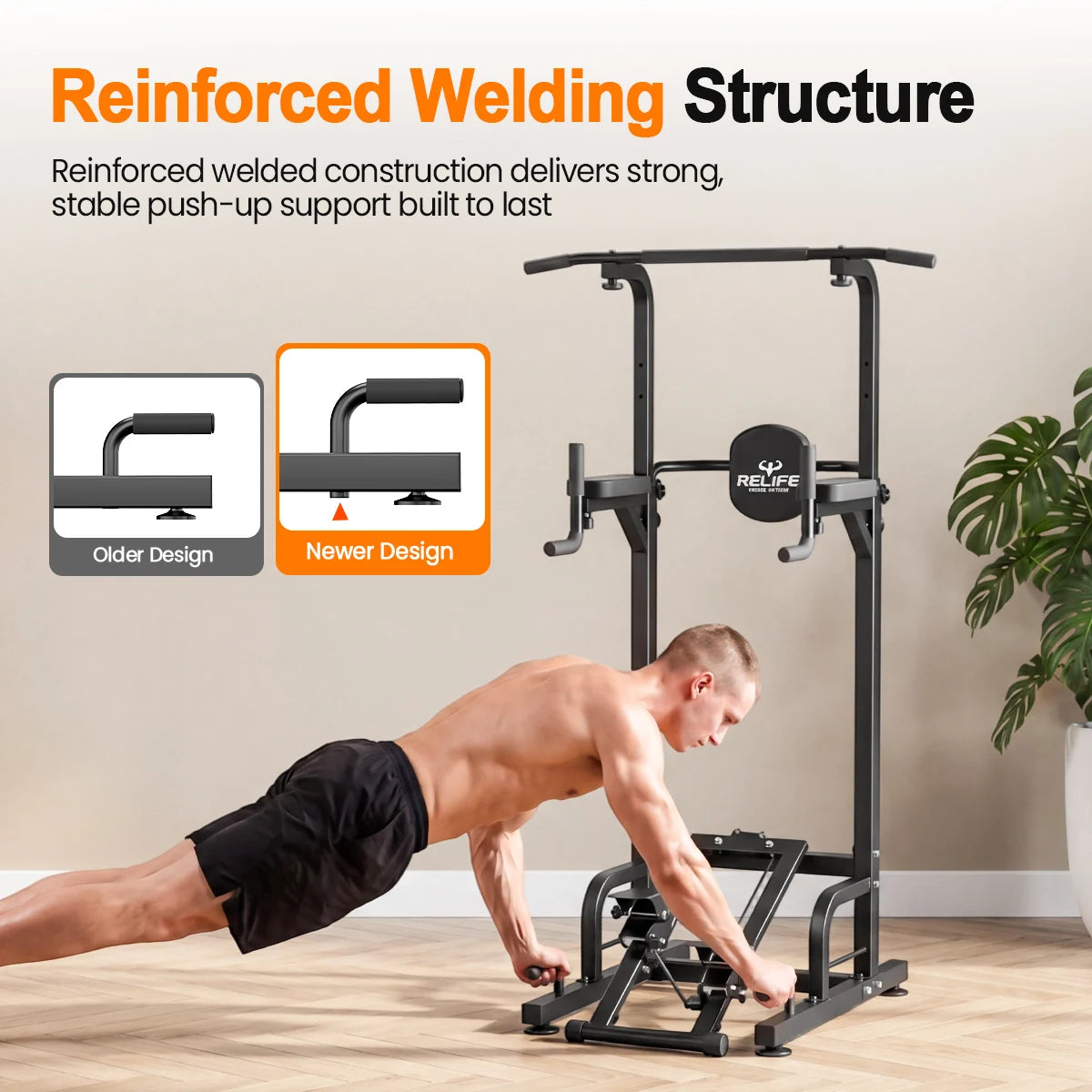 Relife Multifunctional Power Tower Pull Up Dip Station With Stepper