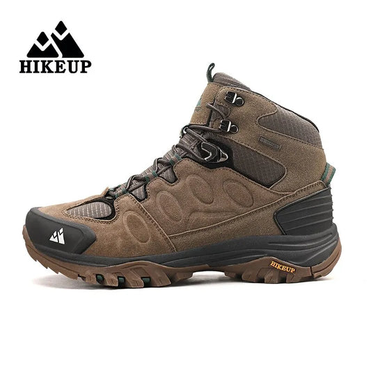Hikeup Men High Top Hiking Boots Suede Lace Up Trekking Shoes
