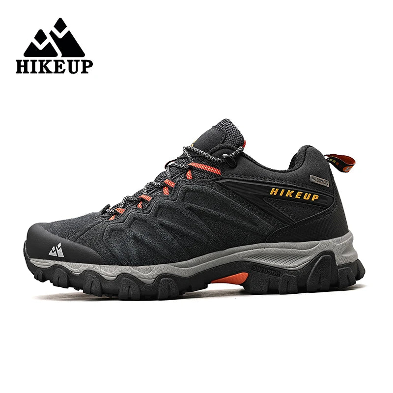 Hikeup Men Leather Hiking Shoes Durable Outdoor Trekking Footwear