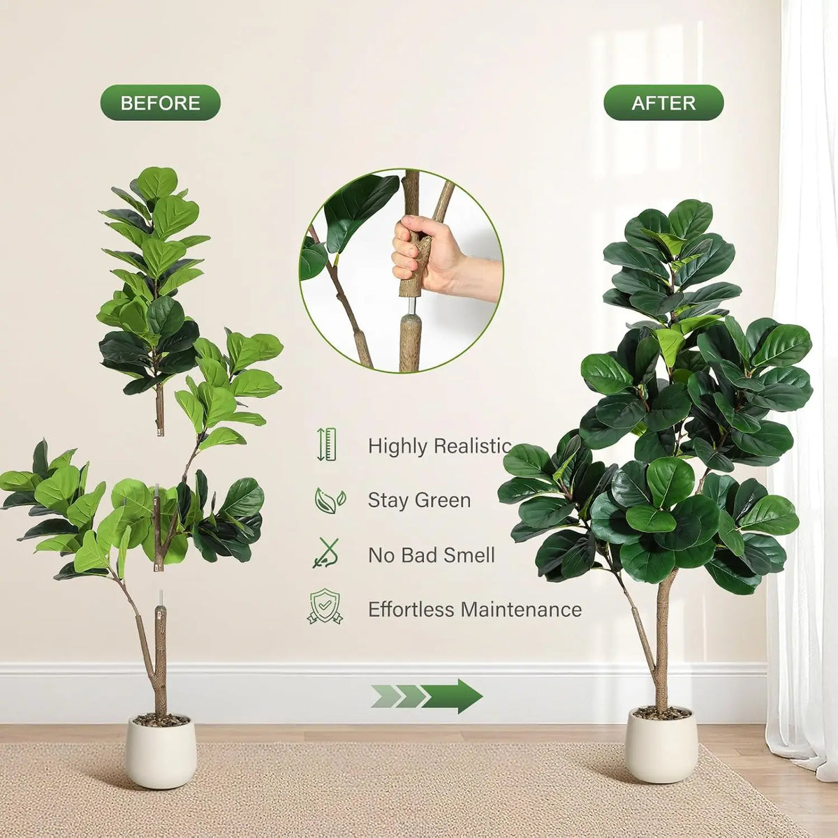 HiMISS Fiddle Leaf Fig Tree Artificial in Planter Pot Decor