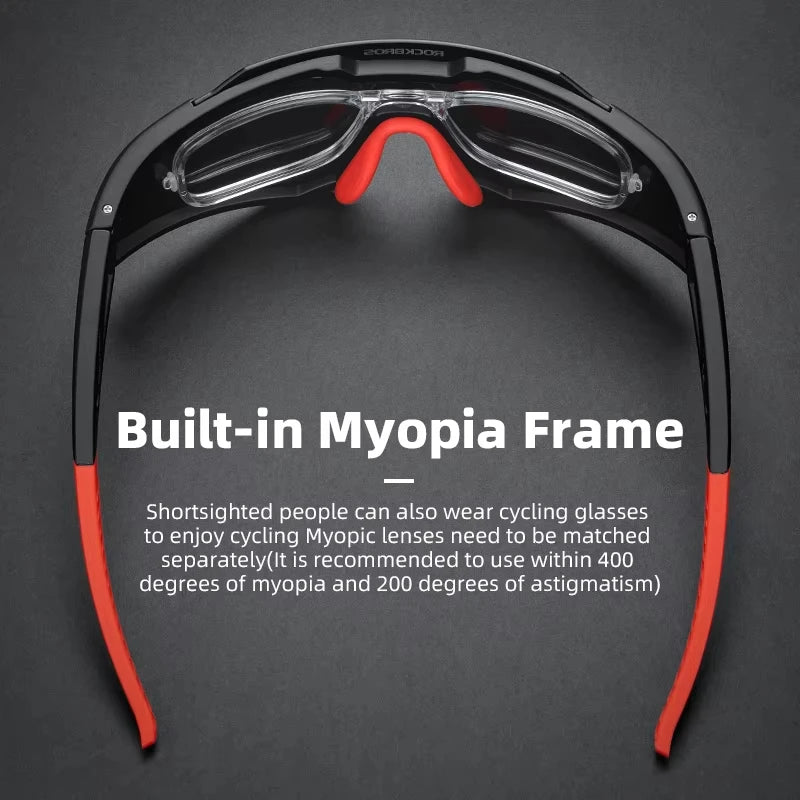 ROCKBROS Bicycle Glasses Photochromic Polarized Lens Adjustable Nose Support Myopia Frame Sports Men Women Cycling Goggle