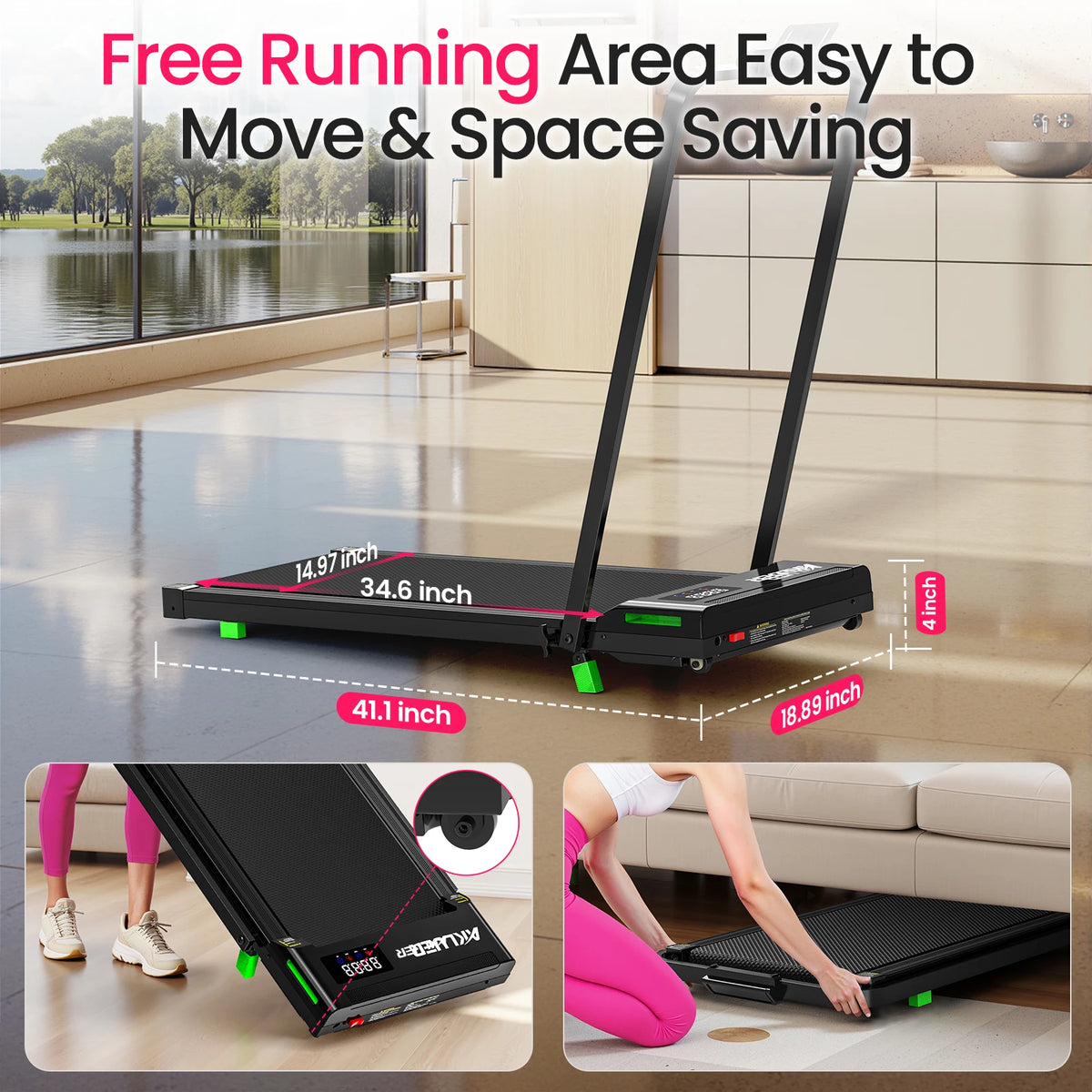 AKLUER Walking Pad Treadmill Under Desk Portable Compact Home Office