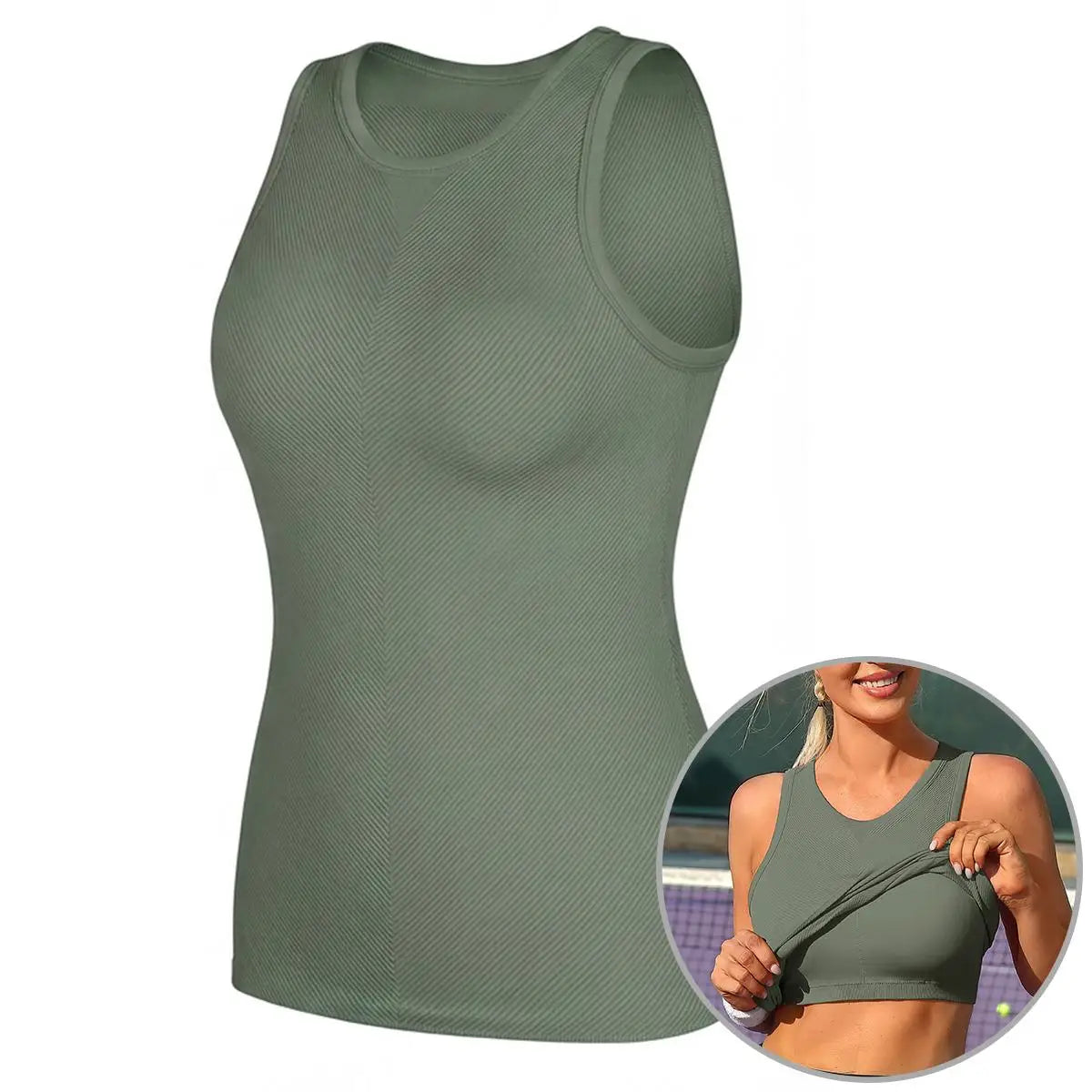 Women Seamless High Neck Workout Tank With Built In Bra