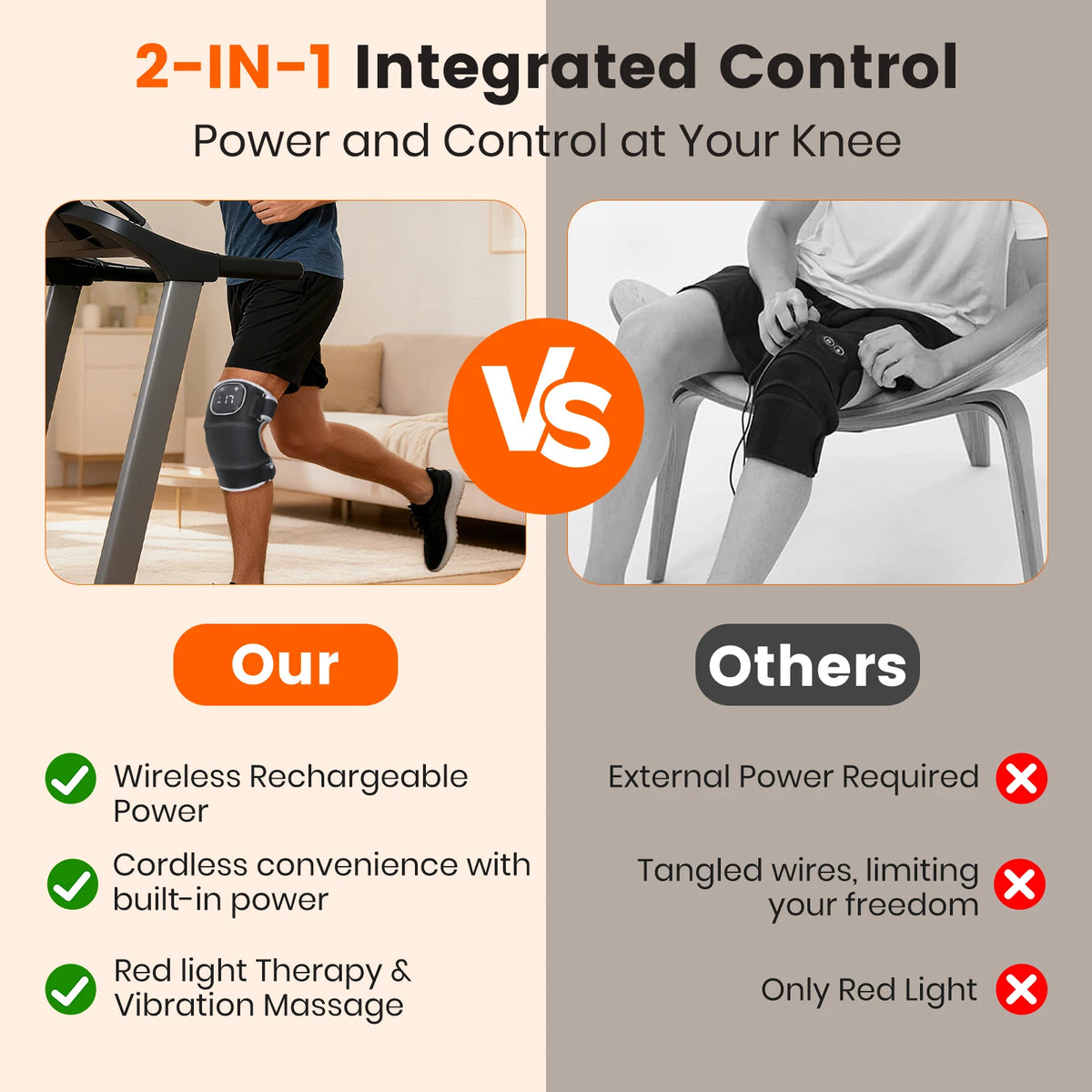 Cordless Red Light Knee Heating Vibration Electric Knee Massager