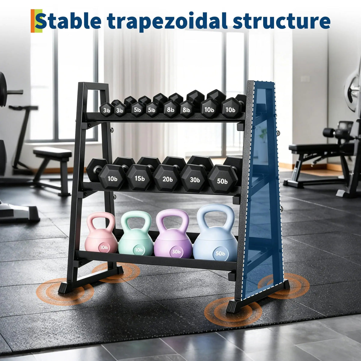 Heavy Duty Three Tier Dumbbell Rack Steel Weight Stand